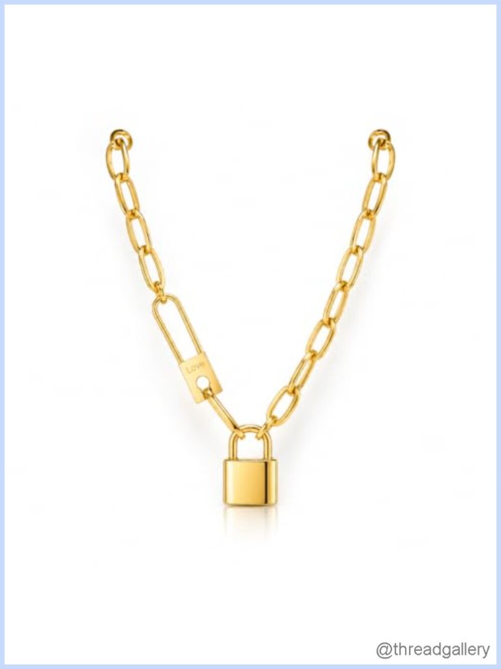 18K Gold Plated Love Lock Necklace Adjustable Paperclip Chain Waterproof